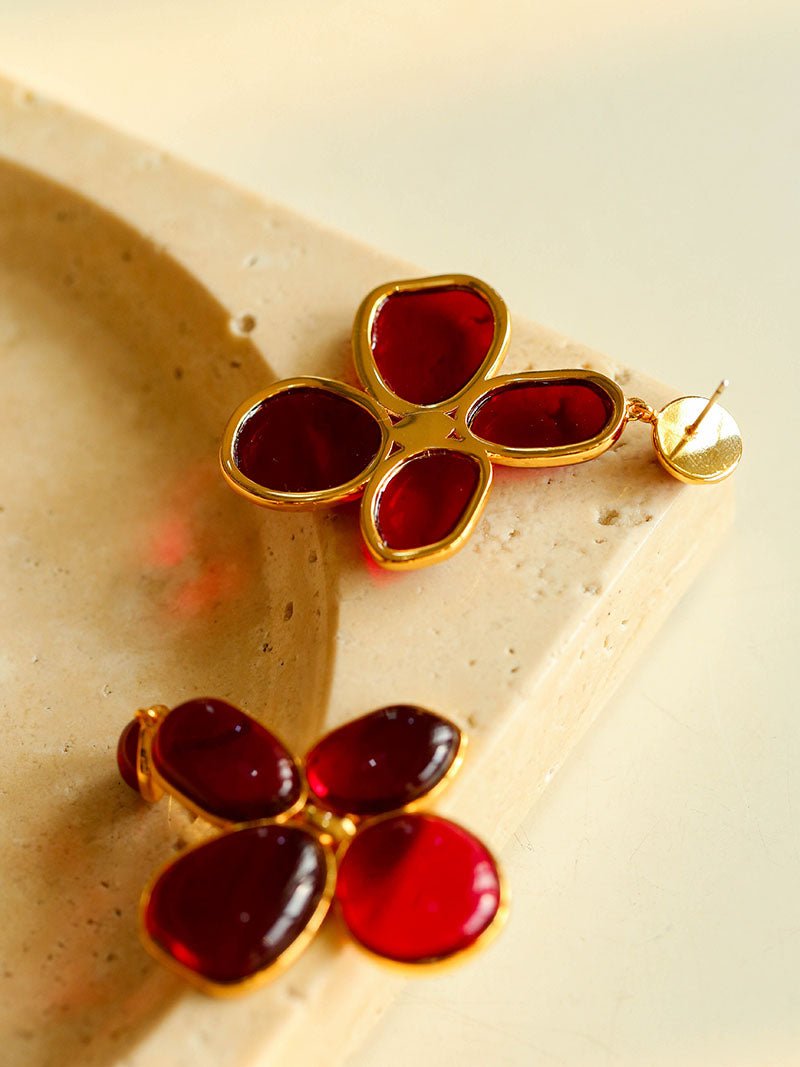 Lilac Blossom Red Glass Earrings - floysun
