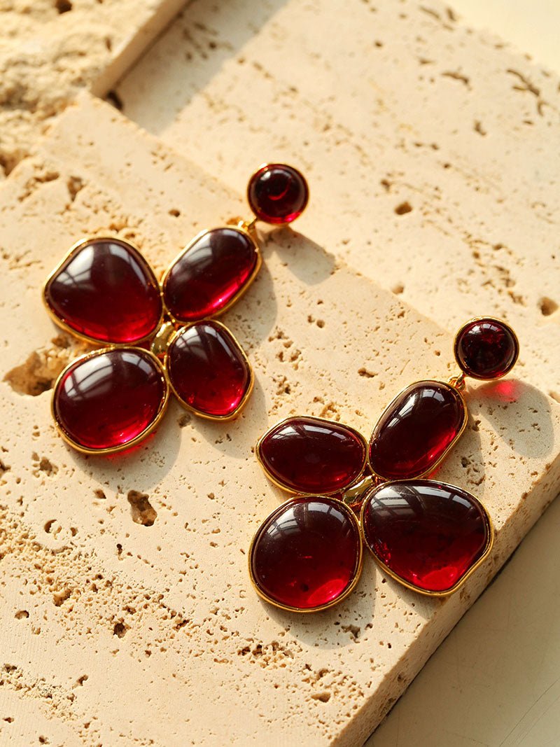 Lilac Blossom Red Glass Earrings - floysun