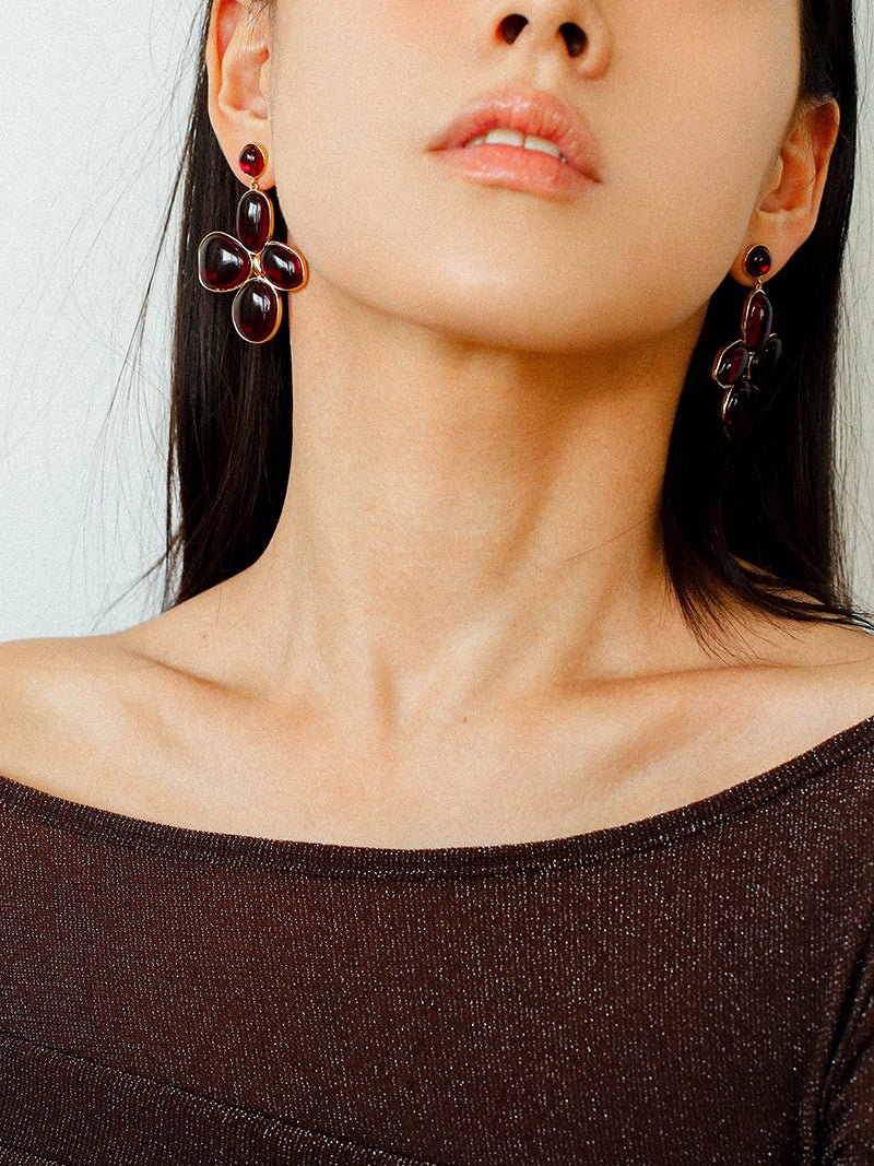 Lilac Blossom Red Glass Earrings - floysun
