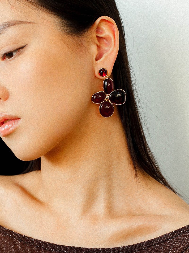 Lilac Blossom Red Glass Earrings - floysun