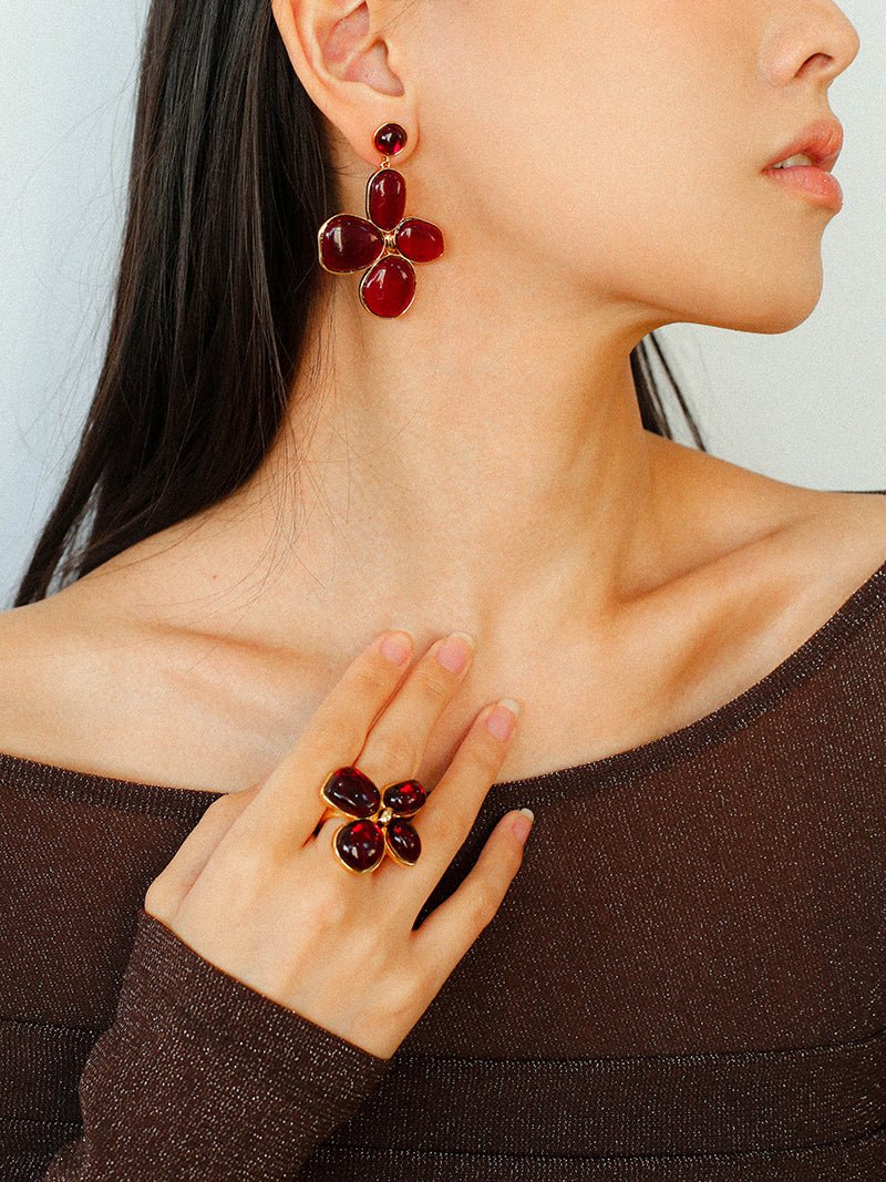 Lilac Blossom Red Glass Earrings - floysun