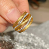 LinAura Brushed Pavé Ring – Openwork Gold Band - floysun
