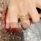 LinAura Brushed Pavé Ring – Openwork Gold Band - floysun