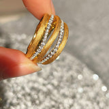 LinAura Brushed Pavé Ring – Openwork Gold Band - floysun