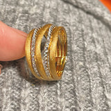 LinAura Brushed Pavé Ring – Openwork Gold Band - floysun
