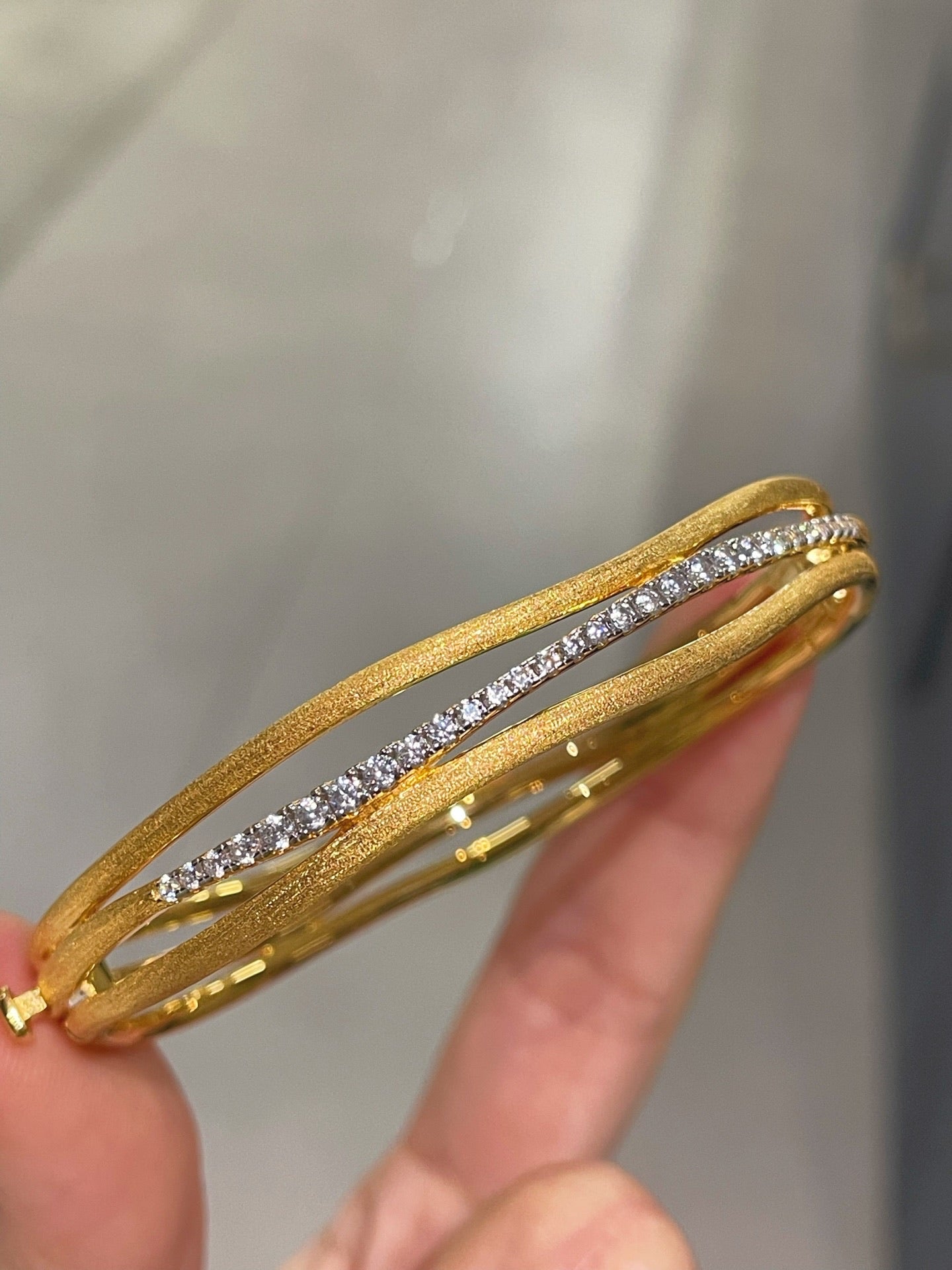 LinAura Textured Line & Pavé Diamond Cuff Bangle - floysun