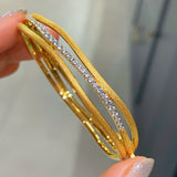 LinAura Textured Line & Pavé Diamond Cuff Bangle - floysun