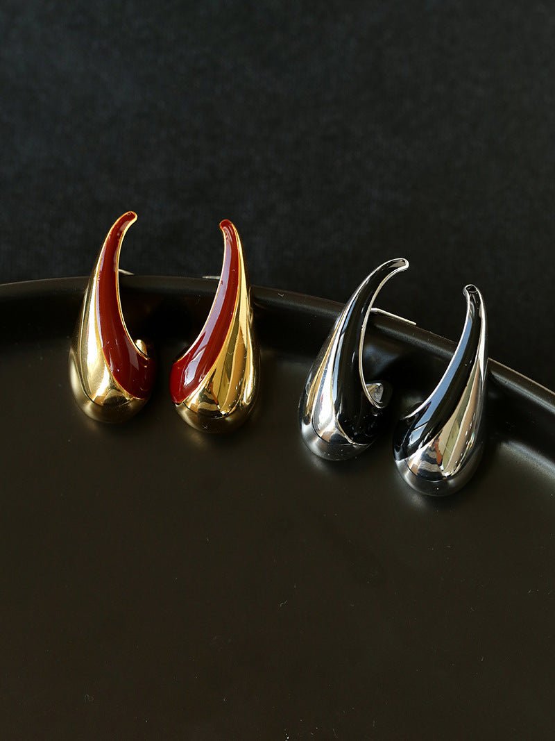 Line Enamel Waterdrop Earrings Red & Black - floysun