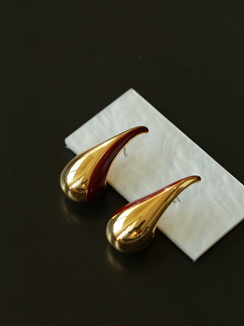 Line Enamel Waterdrop Earrings Red & Black - floysun