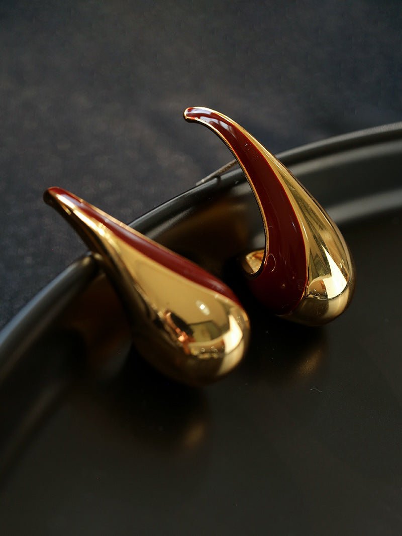 Line Enamel Waterdrop Earrings Red & Black - floysun