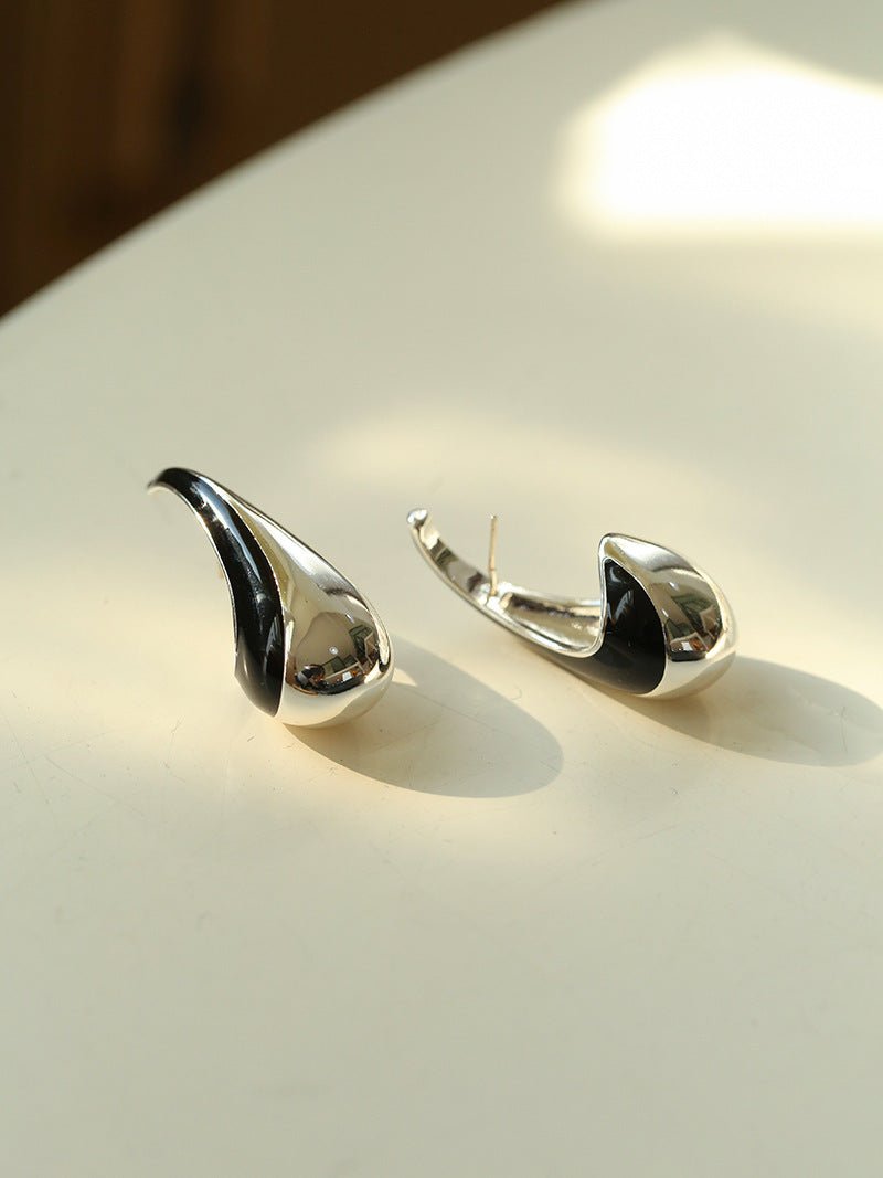 Line Enamel Waterdrop Earrings Red & Black - floysun