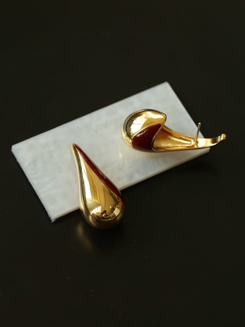Line Enamel Waterdrop Earrings Red & Black - floysun