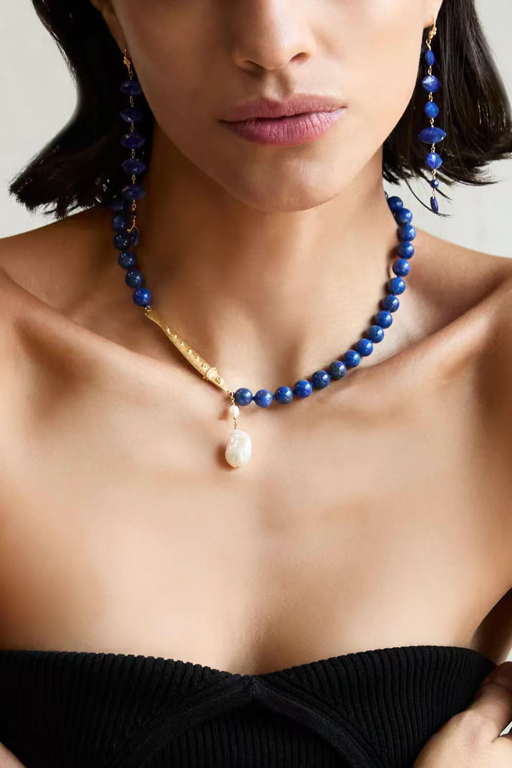 Little Fish Lapis Lazuli & Baroque Pearl Necklace - floysun