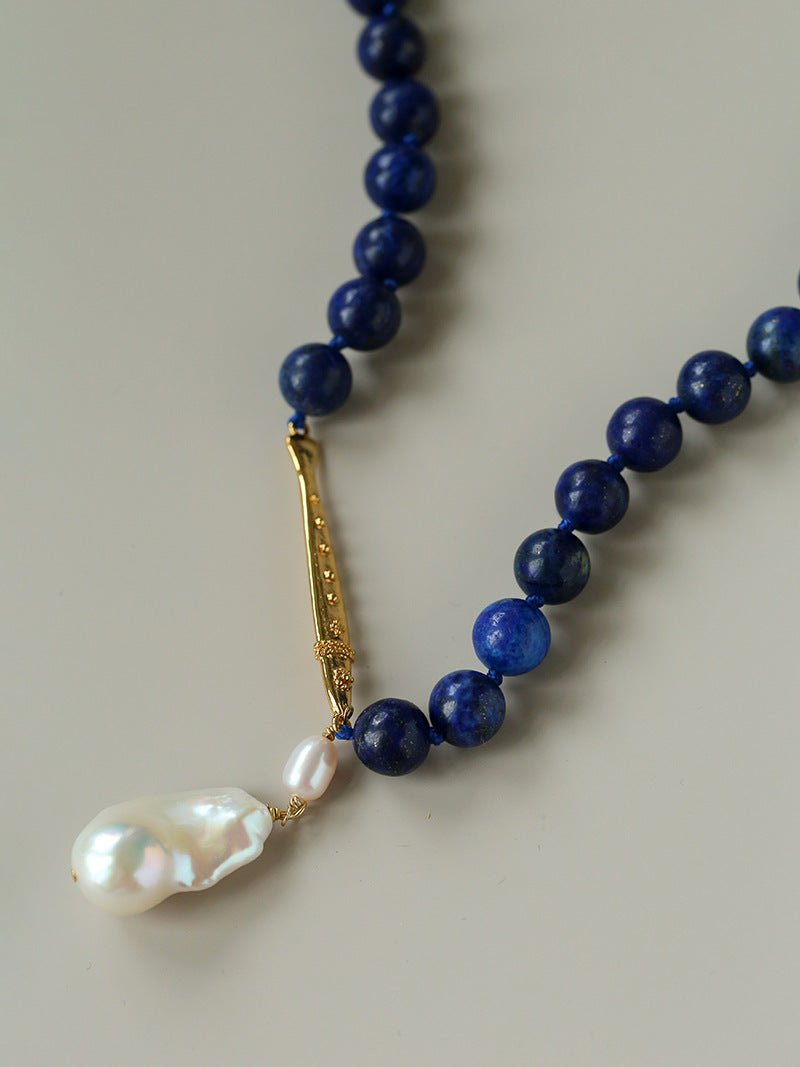 Little Fish Lapis Lazuli & Baroque Pearl Necklace - floysun