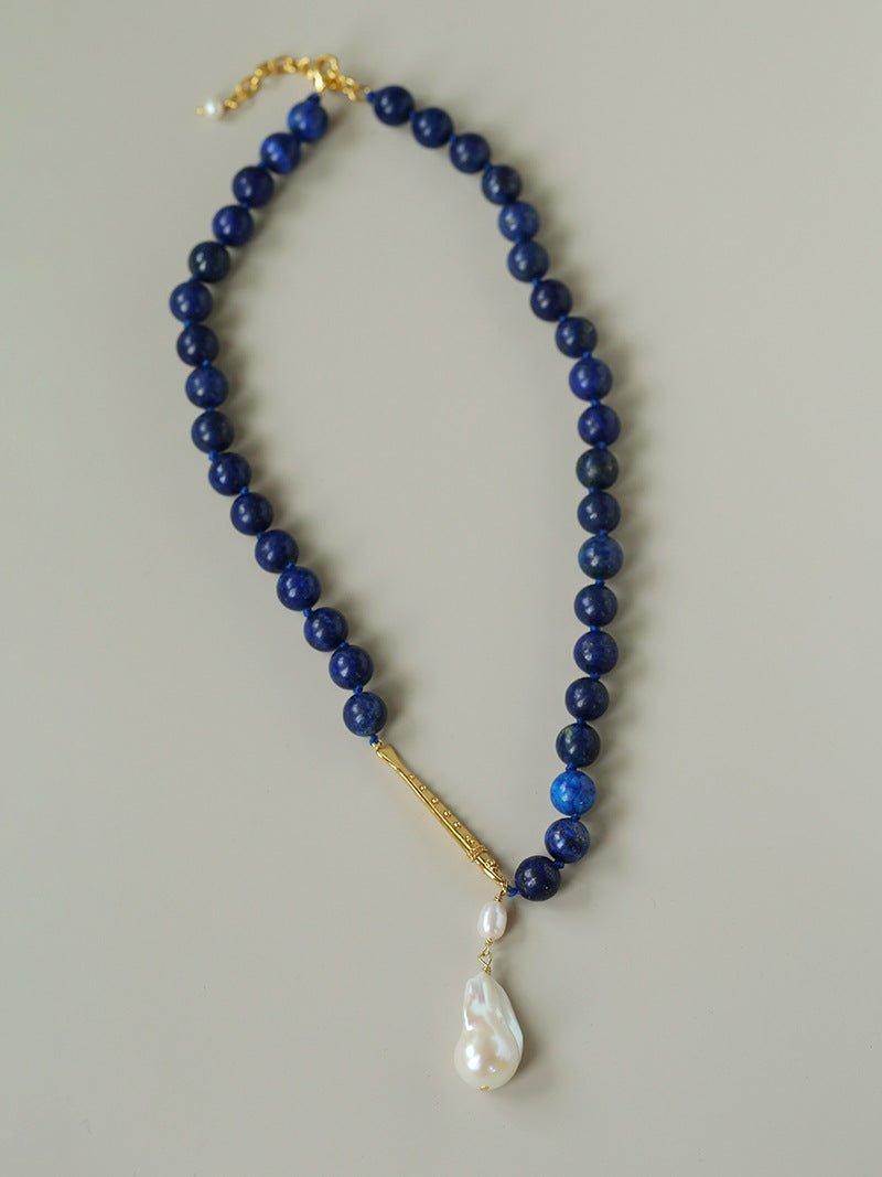 Little Fish Lapis Lazuli & Baroque Pearl Necklace - floysun