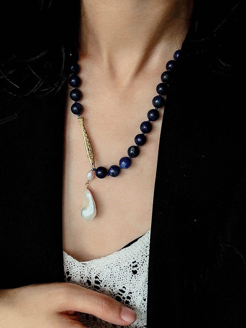 Little Fish Lapis Lazuli & Baroque Pearl Necklace - floysun
