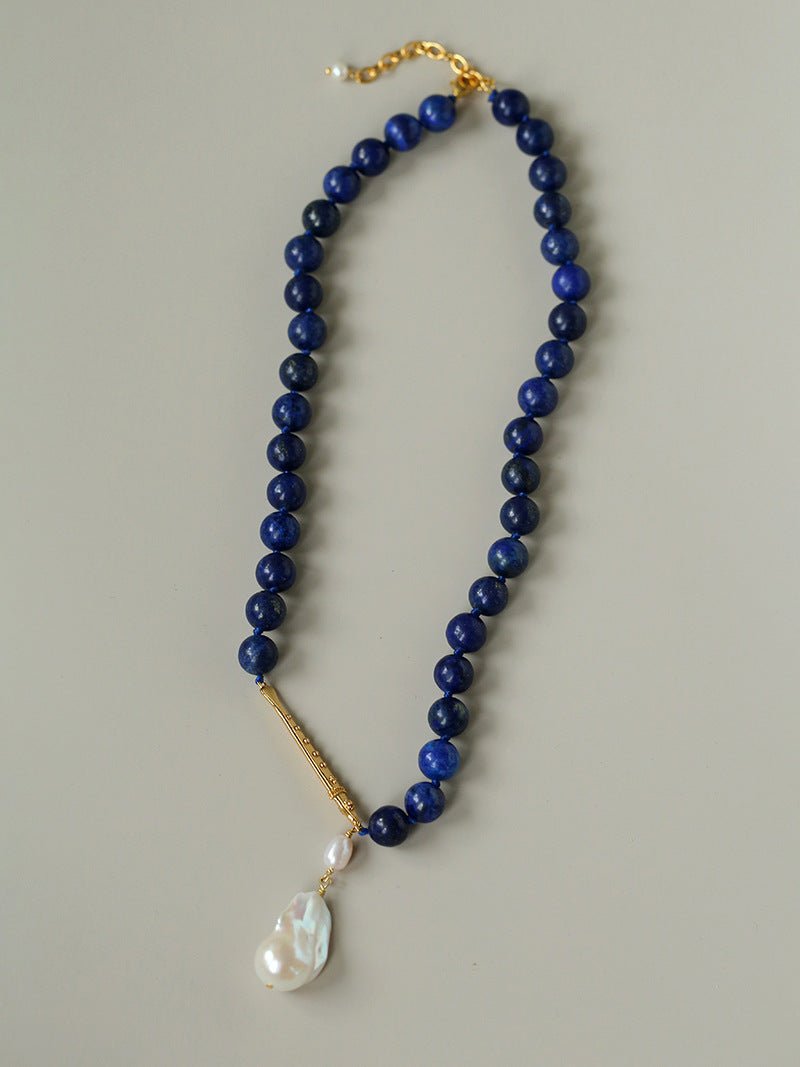 Little Fish Lapis Lazuli & Baroque Pearl Necklace - floysun