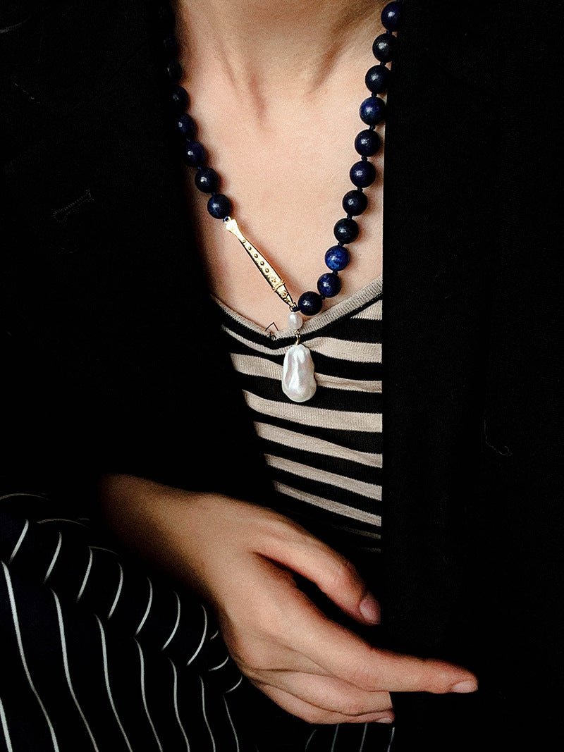 Little Fish Lapis Lazuli & Baroque Pearl Necklace - floysun