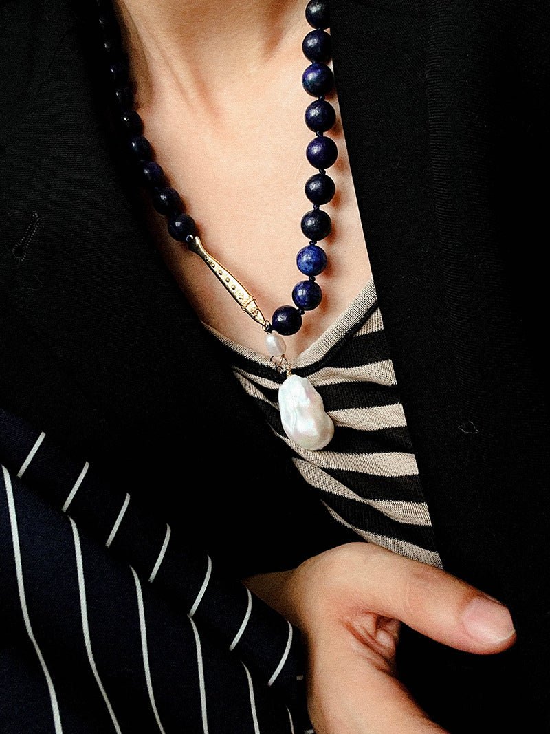Little Fish Lapis Lazuli & Baroque Pearl Necklace - floysun