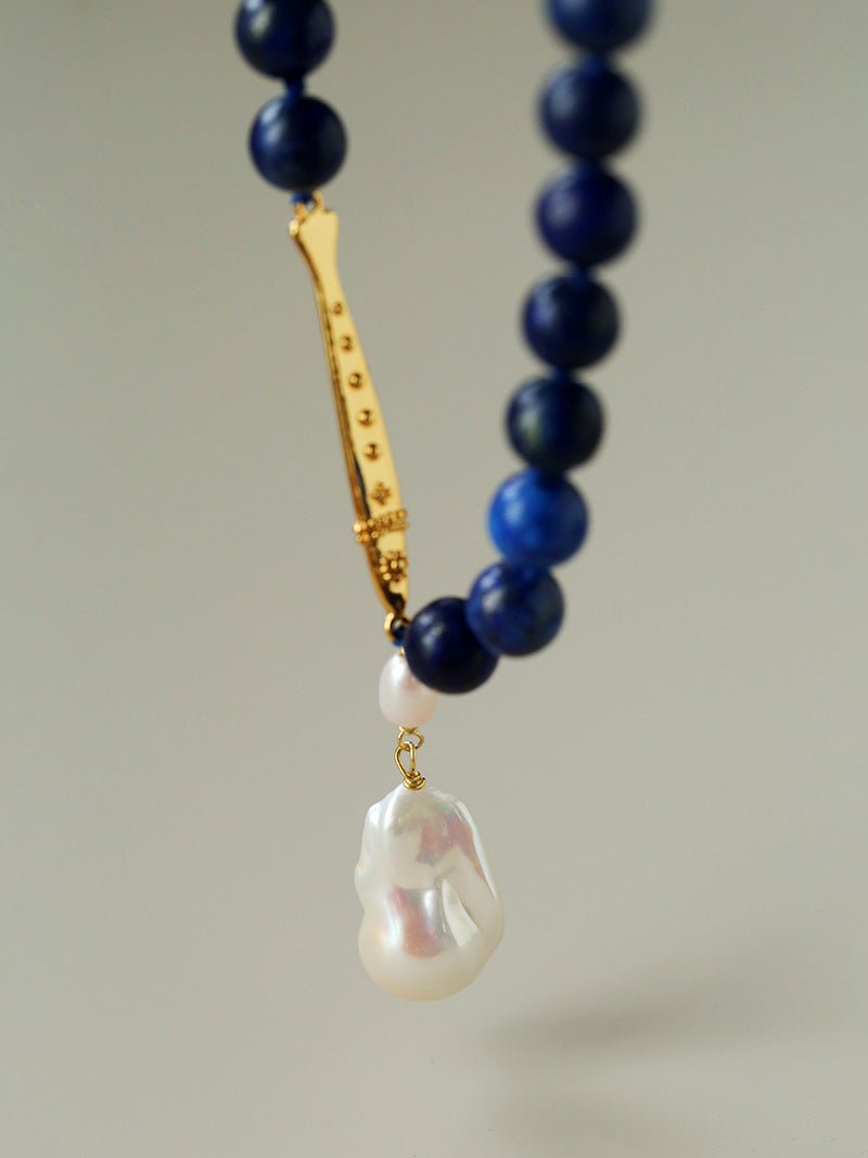 Little Fish Lapis Lazuli & Baroque Pearl Necklace - floysun