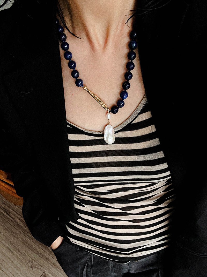Little Fish Lapis Lazuli & Baroque Pearl Necklace - floysun