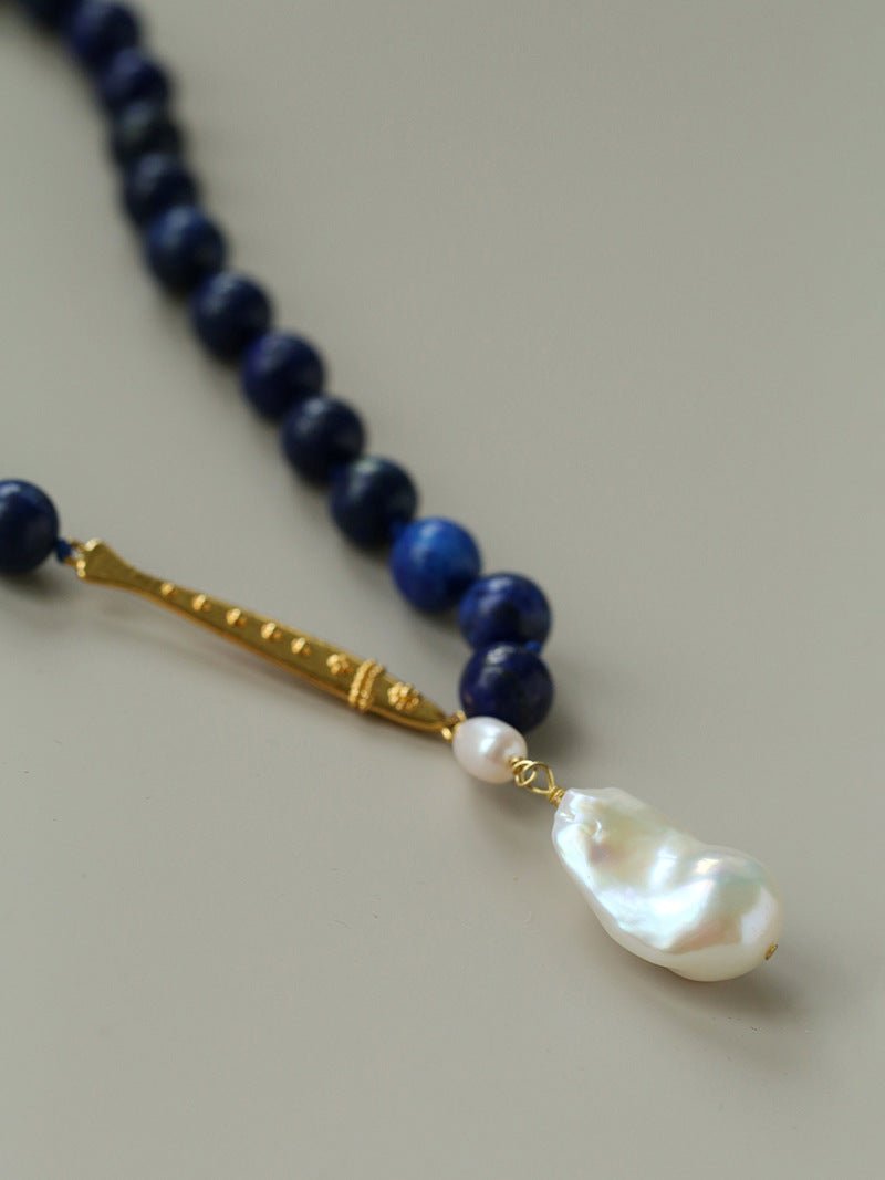 Little Fish Lapis Lazuli & Baroque Pearl Necklace - floysun