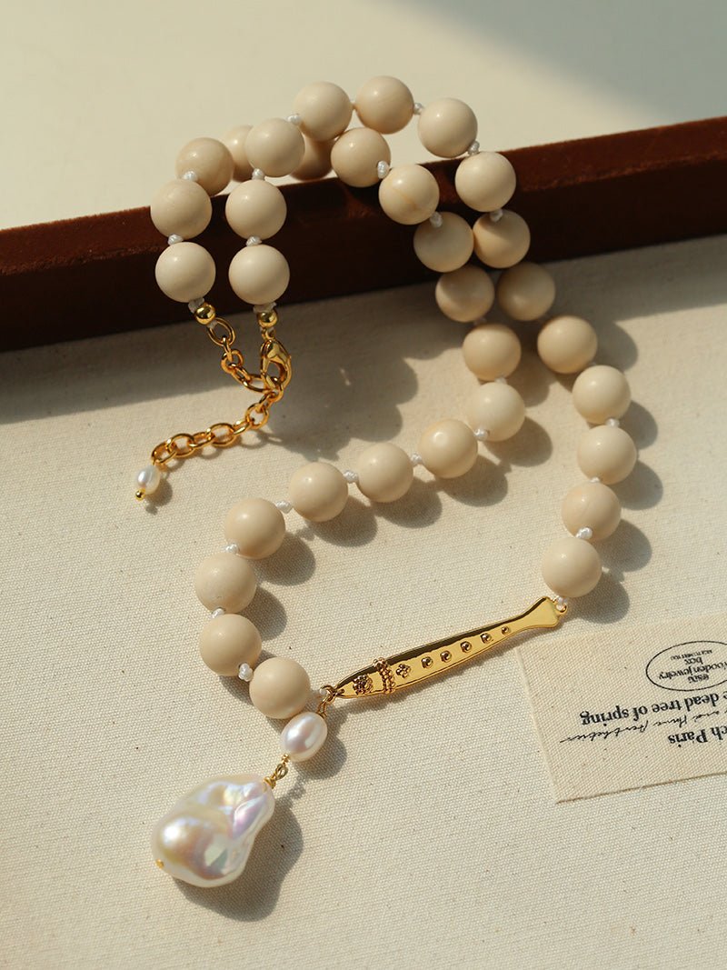 Little Fish White Fossil & Baroque Pearl Necklace - floysun
