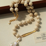 Little Fish White Fossil & Baroque Pearl Necklace - floysun