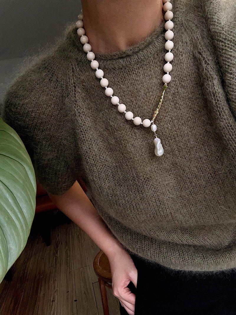 Little Fish White Fossil & Baroque Pearl Necklace - floysun