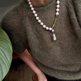 Little Fish White Fossil & Baroque Pearl Necklace - floysun