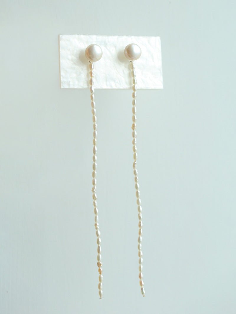 Long Aurora Freshwater Pearl Tassel Earrings - floysun
