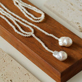 Long Baroque Beaded Pearl Sweater Necklace - floysun