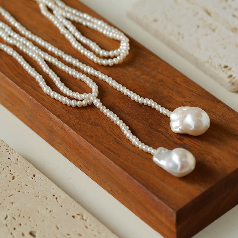 Long Baroque Beaded Pearl Sweater Necklace - floysun