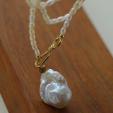 Long Baroque Pearl Pendant Necklace with Rice Pearls - floysun