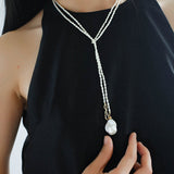 Long Baroque Pearl Pendant Necklace with Rice Pearls - floysun