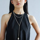 Long Baroque Pearl Pendant Necklace with Rice Pearls - floysun