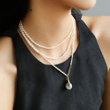 Long Baroque Pearl Pendant Necklace with Rice Pearls - floysun