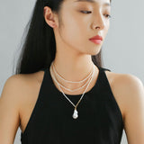 Long Baroque Pearl Pendant Necklace with Rice Pearls - floysun