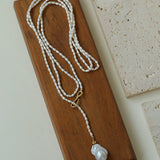 Long Baroque Pearl Pendant Necklace with Rice Pearls - floysun