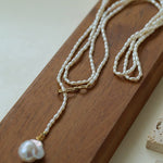 Long Baroque Pearl Pendant Necklace with Rice Pearls - floysun