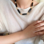 Long Black Agate & Yellow Watermelon Crystal Beaded Necklace - floysun