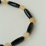 Long Black Agate & Yellow Watermelon Crystal Beaded Necklace - floysun