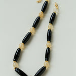 Long Black Agate & Yellow Watermelon Crystal Beaded Necklace - floysun