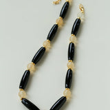 Long Black Agate & Yellow Watermelon Crystal Beaded Necklace - floysun