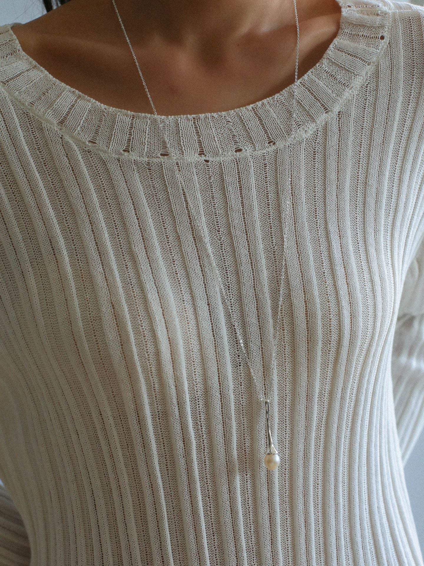 Long Minimalist Teardrop Pearl Pendant Necklace - floysun