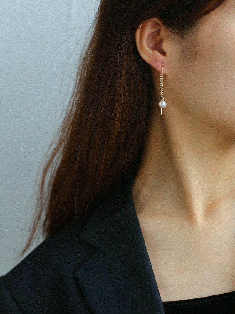 Long Pearl Threader Drop Earrings - floysun