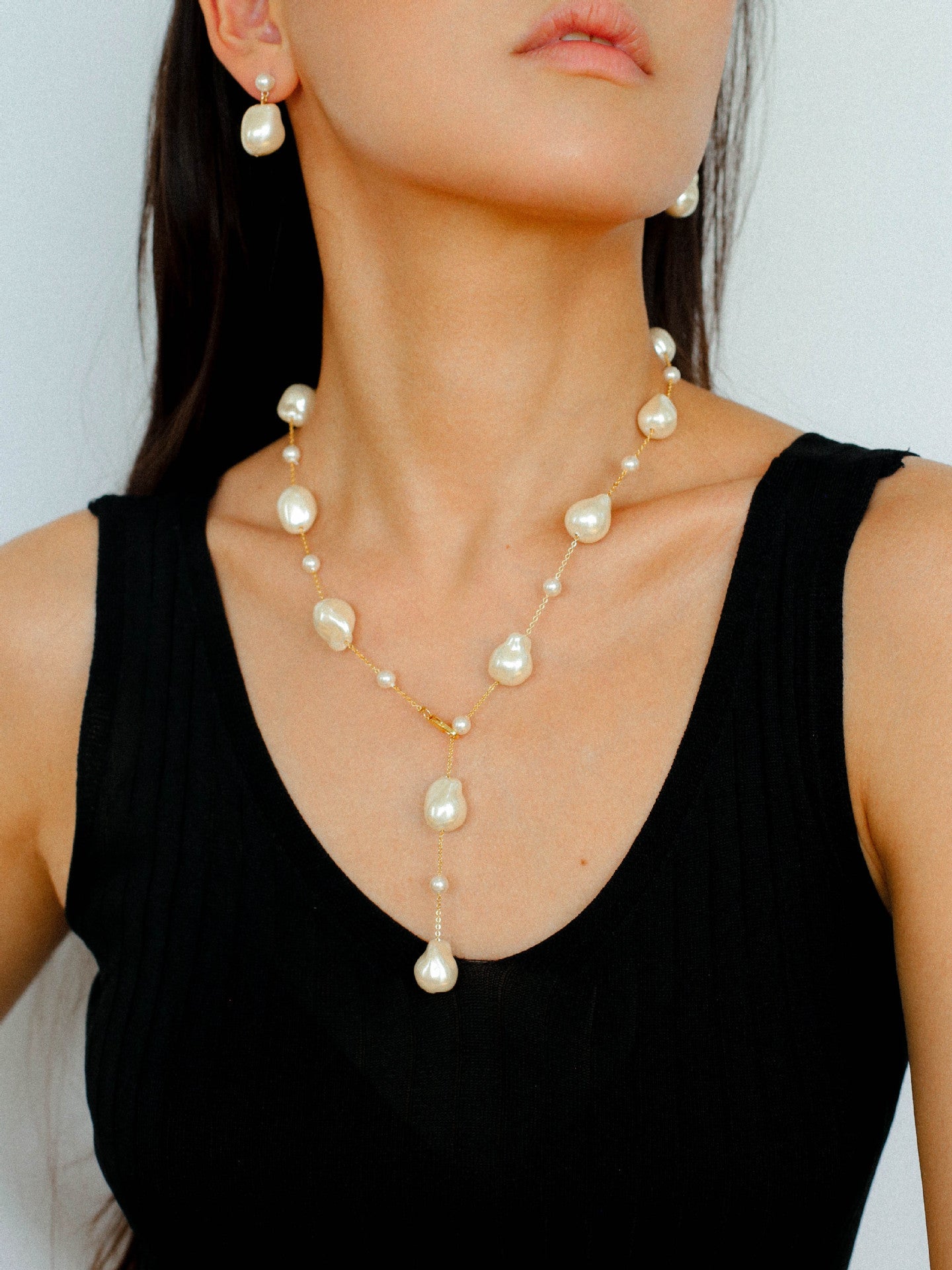 Long Y - shaped Faux Baroque Chain Necklace - floysun