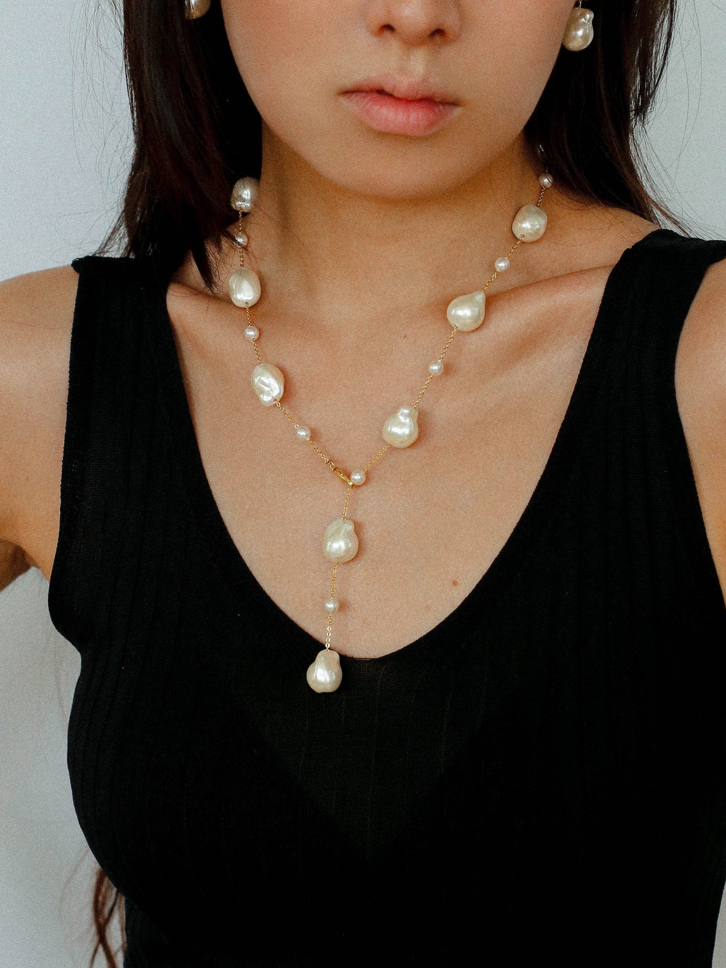Long Y - shaped Faux Baroque Chain Necklace - floysun
