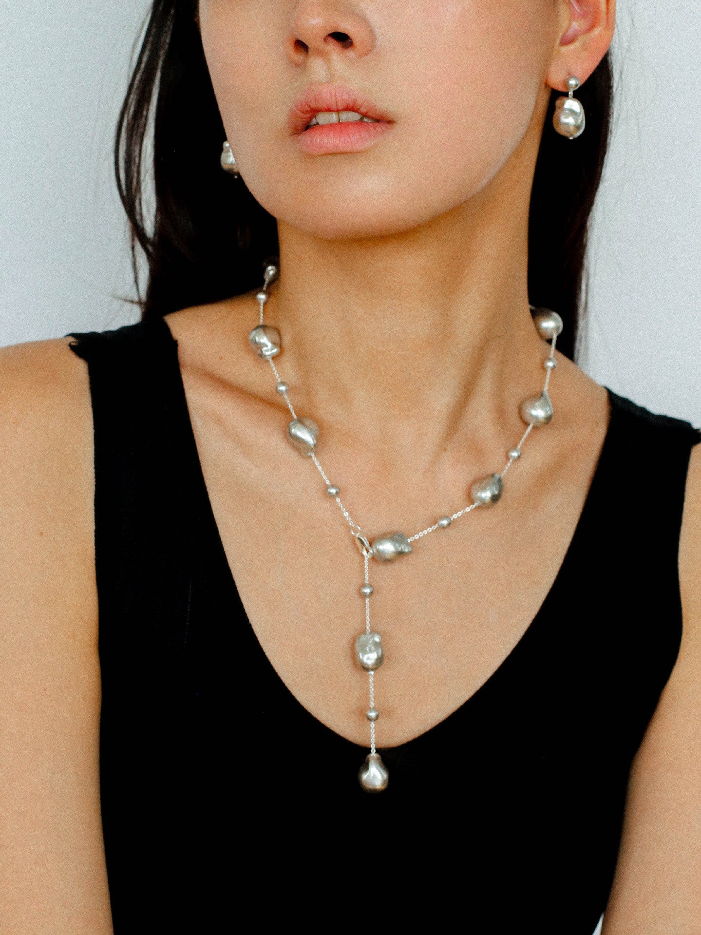 Long Y - shaped Faux Baroque Chain Necklace - floysun