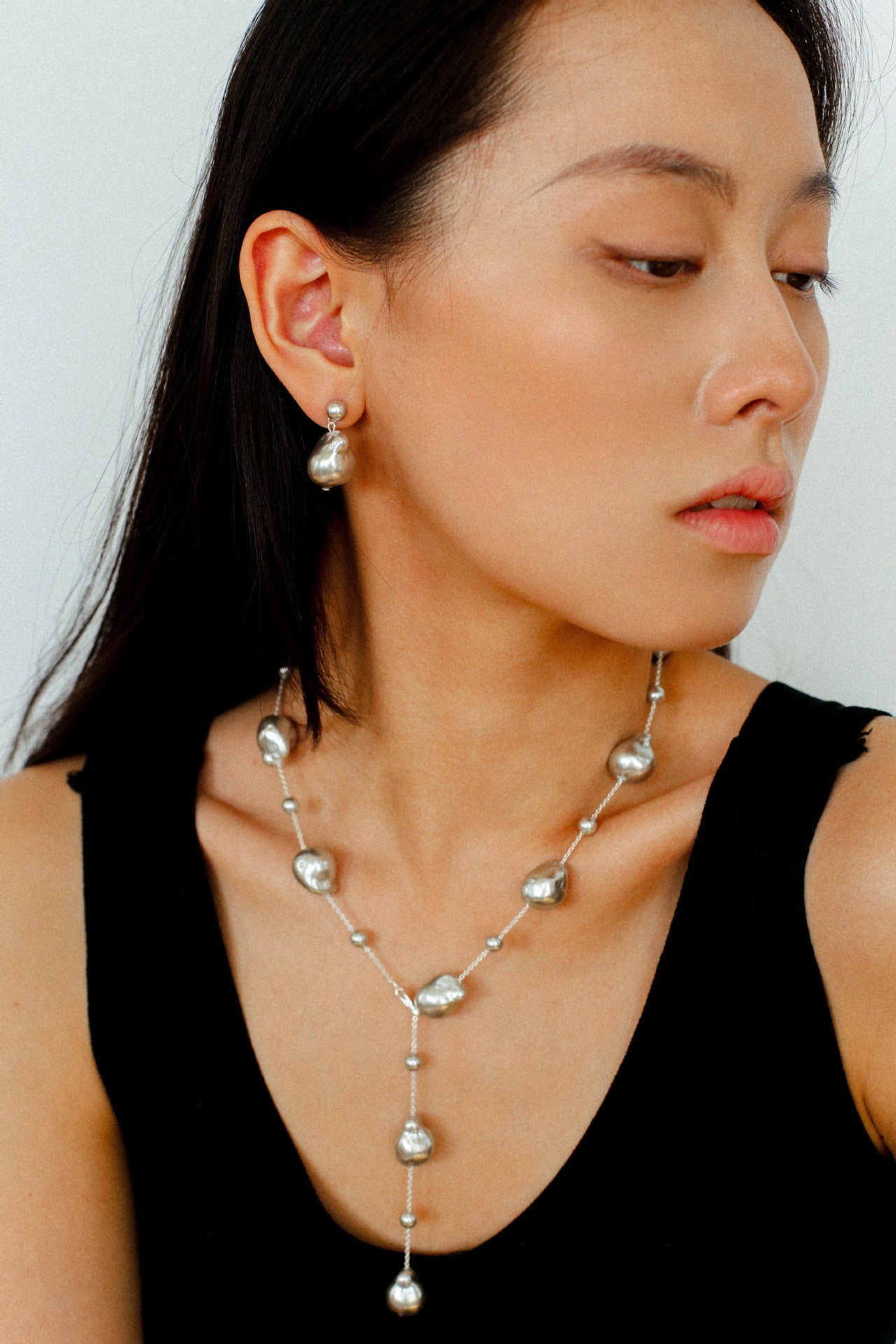 Long Y - shaped Faux Baroque Chain Necklace - floysun
